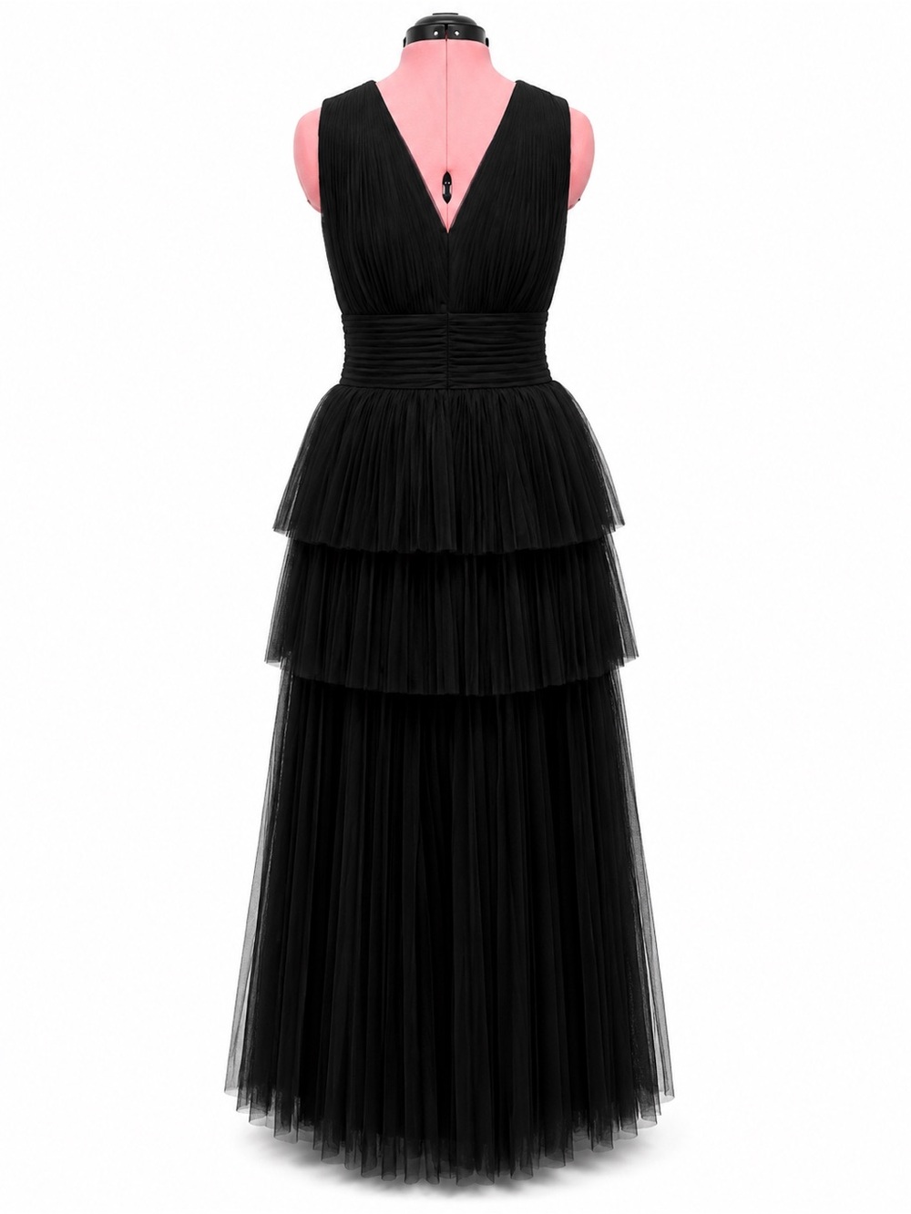 Zac Posen Black Tiered Pleated Tulle Formal Gown | Designer Evening Dress - Picture 2 of 5